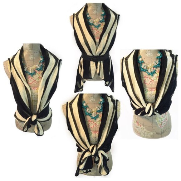 Black and White Striped open front sweater vest - Picture 4 of 4